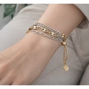 Gold Silver Pull Tab Layered Bracelet New